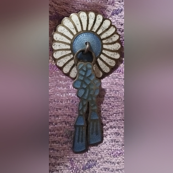 Vintage 1950s Margot de Taxco Brooch and Earrings Enamel Blue and White - Picture 4 of 7